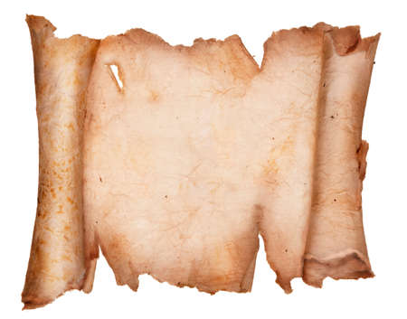 Old, Dry Paper With Torn Edges Curled Isolated on a White Background