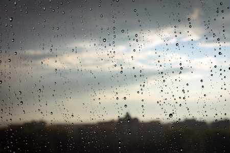 A raindrops on glass on the city background