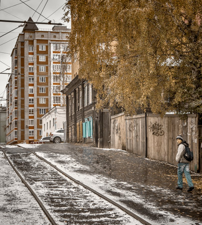 15th of October 2016, Russia, Tomsk, boy on the streetのeditorial素材