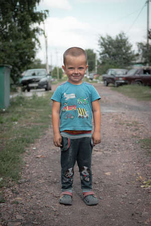 15th of Augest 2020, Russia, children in mining townのeditorial素材
