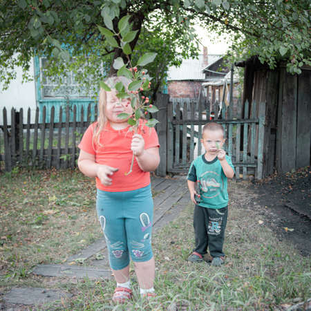 15th of Augest 2020, Russia, children in mining townのeditorial素材