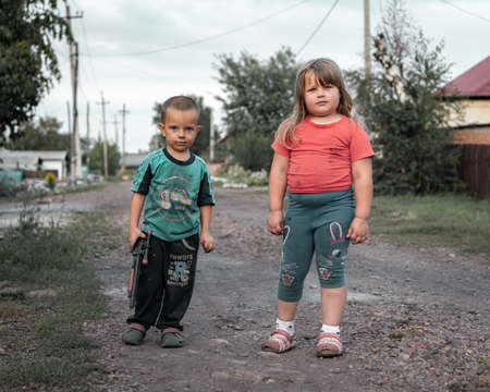 15th of Augest 2020, Russia, children in mining townのeditorial素材