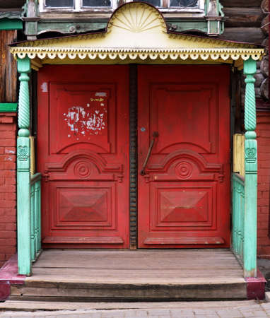 1st of May 2016, Russia, Tomsk, old fashioned door of wooden houseのeditorial素材