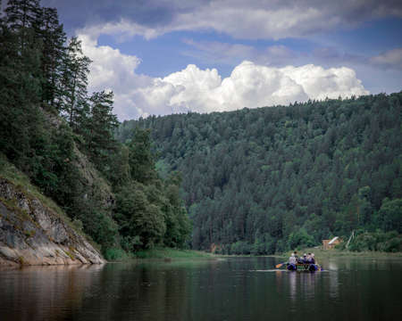 07 of July 2017, Russia, Bashkortostan, rafting on Belaya river landscapeのeditorial素材