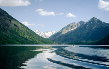 Landscape of Multinsky mountain lake in Altayの写真素材