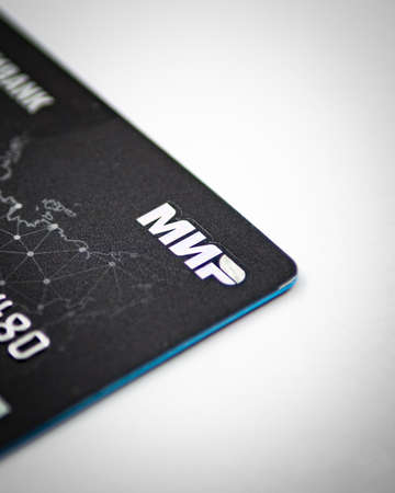 Russian bank card mir close-up payment systemのeditorial素材