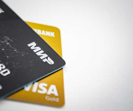 Russian bank card mir close-up payment systemのeditorial素材