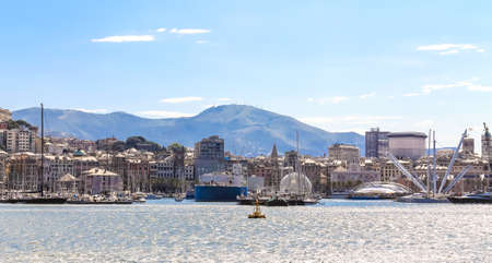 GENOA, ITALY - July 22. 2012  - The Port of Genoa, Italy seen from the Mediterranean Seaのeditorial素材