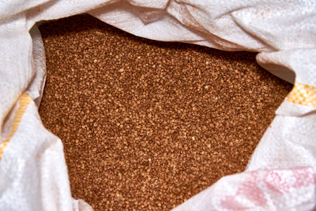 buckwheat groats in a large white bag. High quality photoの写真素材