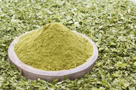 leaves and moringa powder, super food and natural medicine, Moringa oleifera.の写真素材