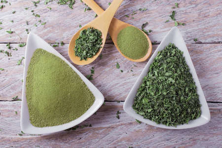 leaves and moringa powder, super food and natural medicine, Moringa oleifera.の写真素材