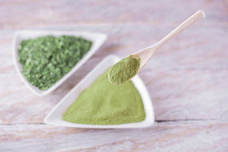 leaves and moringa powder, super food and natural medicine, Moringa oleifera.