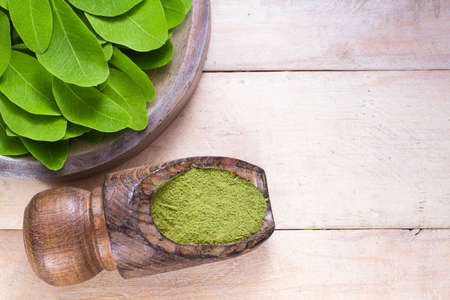 leaves and moringa powder, super food and natural medicine, Moringa oleifera.