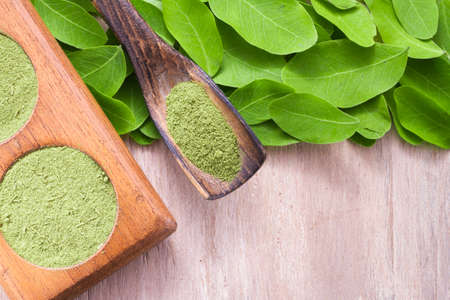 leaves and moringa powder, super food and natural medicine, Moringa oleifera.の写真素材