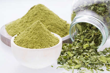 leaves and moringa powder, super food and natural medicine, Moringa oleifera.の写真素材