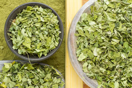leaves and moringa powder, super food and natural medicine, Moringa oleifera.の写真素材