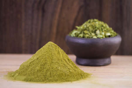 leaves and moringa powder, super food and natural medicine, Moringa oleifera.の写真素材