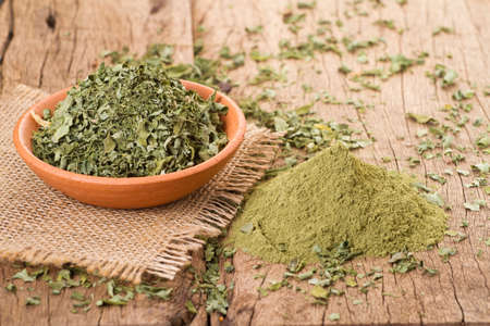 leaves and moringa powder, super food and natural medicine, Moringa oleifera.の写真素材