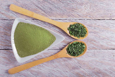 leaves and moringa powder, super food and natural medicine, Moringa oleifera.の写真素材