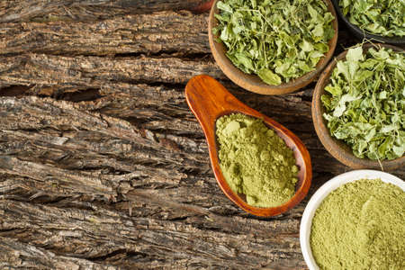 leaves and moringa powder, super food and natural medicine, Moringa oleifera.