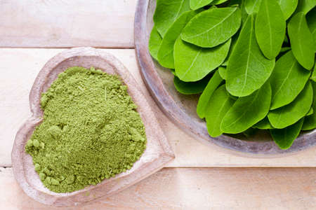 leaves and moringa powder, super food and natural medicine, Moringa oleifera.の写真素材