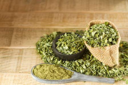 leaves and moringa powder, super food and natural medicine, Moringa oleifera.の写真素材