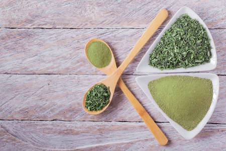 leaves and moringa powder, super food and natural medicine, Moringa oleifera.の写真素材