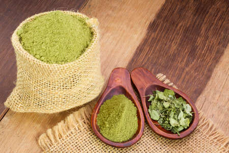 leaves and moringa powder, super food and natural medicine, Moringa oleifera.の写真素材