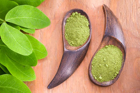 leaves and moringa powder, super food and natural medicine, Moringa oleifera.の写真素材