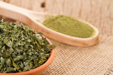 leaves and moringa powder, super food and natural medicine, Moringa oleifera.の写真素材
