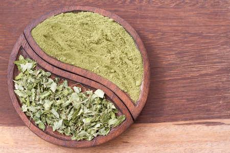 leaves and moringa powder, super food and natural medicine, Moringa oleifera.の写真素材