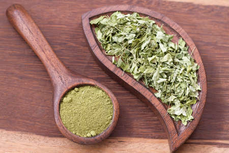 leaves and moringa powder, super food and natural medicine, Moringa oleifera.の写真素材