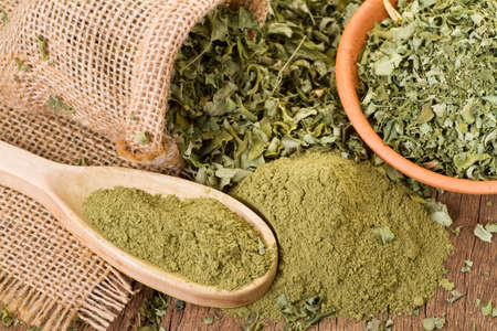 leaves and moringa powder, super food and natural medicine, Moringa oleifera.の写真素材