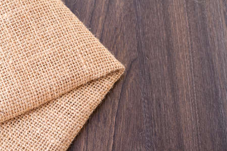 sack cloth on the wooden tableの写真素材