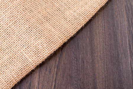 sack cloth on the wooden tableの写真素材