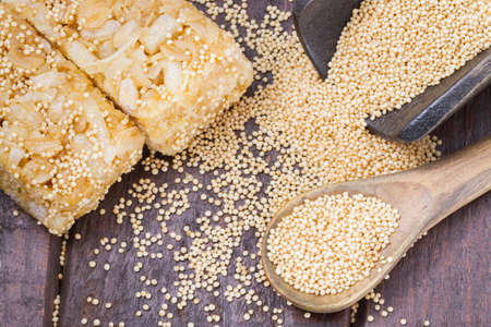 grains and amaranth energetic bar on the table - Amaranthusの写真素材
