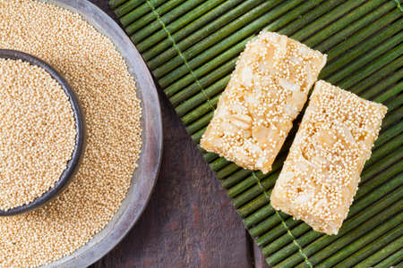 grains and amaranth energetic bar on the table - Amaranthusの写真素材