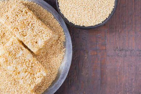 grains and amaranth energetic bar on the table - Amaranthusの写真素材