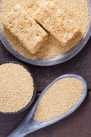 grains and amaranth energetic bar on the table - Amaranthusの写真素材