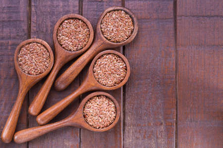 Linseed grains on the table- Linum usitatissimumの写真素材