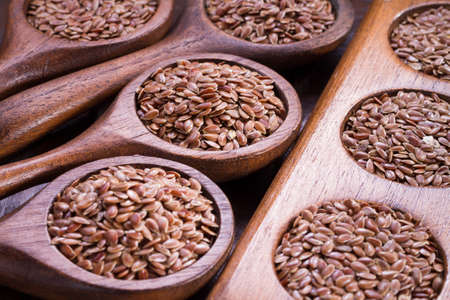 Linseed grains on the table- Linum usitatissimumの写真素材