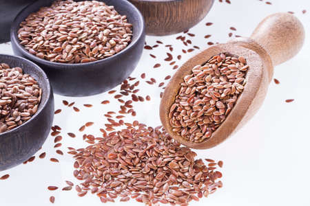 Linseed grains on the table- Linum usitatissimumの写真素材
