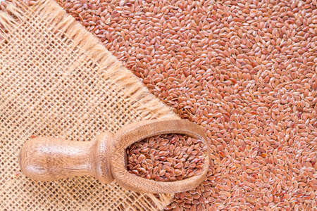 Linseed grains on the table- Linum usitatissimumの写真素材