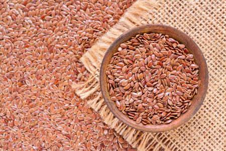 Linseed grains on the table- Linum usitatissimumの写真素材