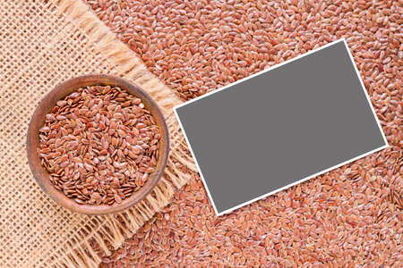 Linseed grains on the table- Linum usitatissimumの写真素材