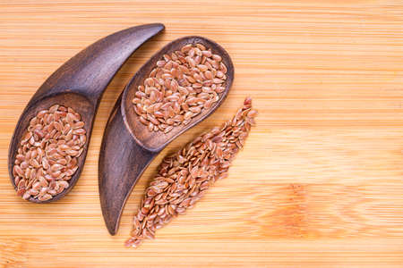 Linseed grains on the table- Linum usitatissimumの写真素材