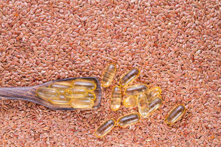 Linseed grains on the table- Linum usitatissimumの写真素材
