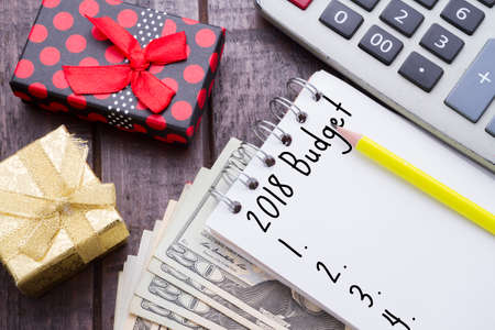 concept of budget to buy gifts, top view