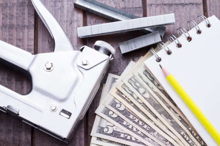 Tools and notebook to make a budget of remodeling or DIY at homeの写真素材