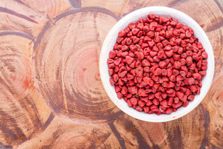 Seeds of achiote, originating from central america and parts of south america is used to season foodの写真素材
